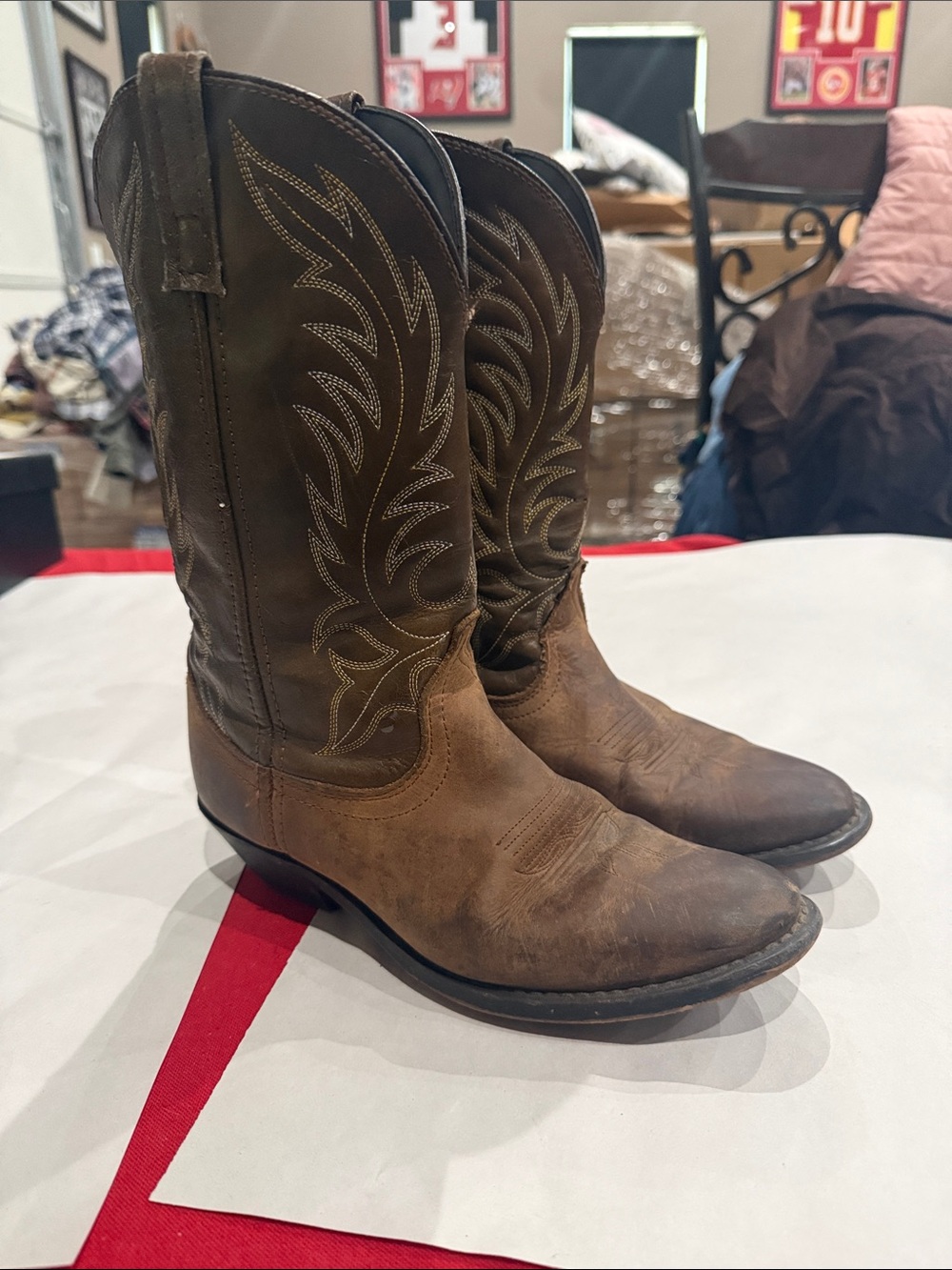 Laredo Brown and Dark Brown Leather Western Heeled Boots